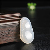 Jade Gourd Pendant Chalcedony Flower Carved Charm Necklace Women