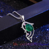 Jade Dolphin Pendant 925 Silver Amulet Chinese Charm Necklace Chalcedony Hetian