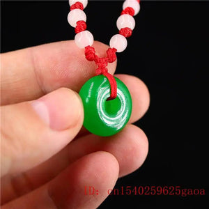 Natural Jadeite Jade Donuts Pendant Necklace Charm Chinese Green Amulet