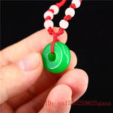 Natural Jadeite Jade Donuts Pendant Necklace Charm Chinese Green Amulet
