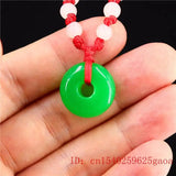 Natural Jadeite Jade Donuts Pendant Necklace Charm Chinese Green Amulet