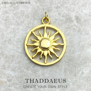 Golden Round Sun Pendant 925 Sterling Silver Jewelry Gift