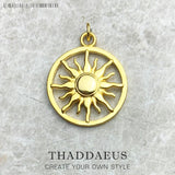 Golden Round Sun Pendant 925 Sterling Silver Jewelry Gift