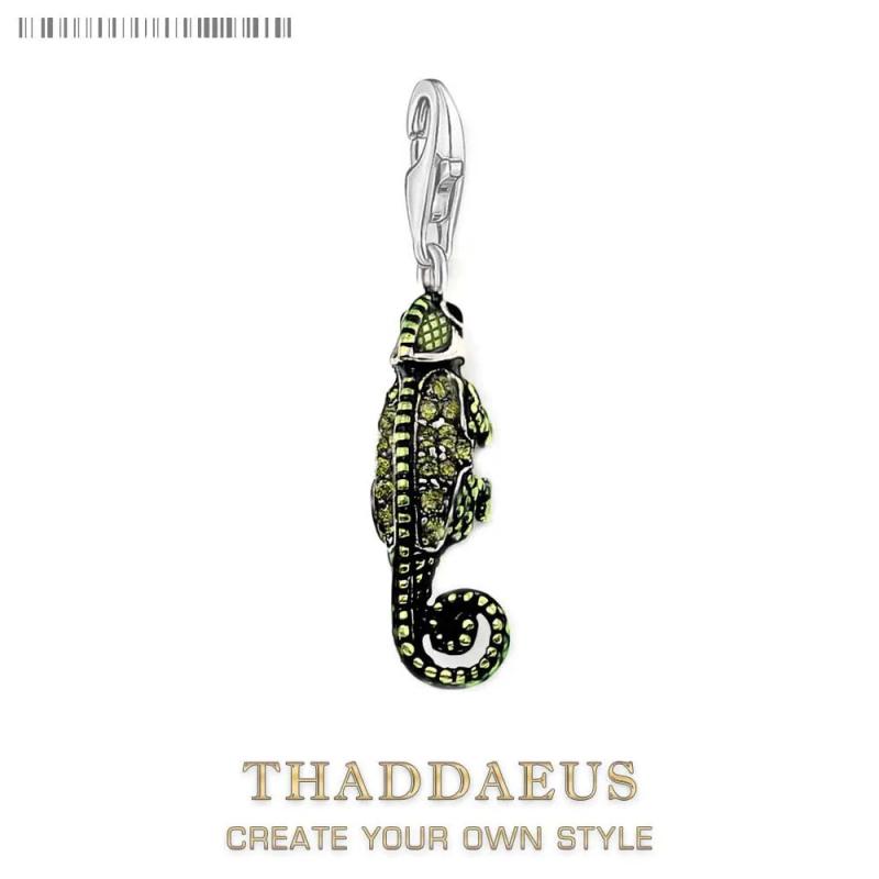 Pirate Green Lizard Chameleon Charm 925 Sterling Silver