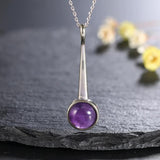 S925 Sterling Silver Amethyst Pendant Necklace Engagement Party Gift