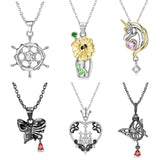 Butterfly Animal Skull Heart Pendant Necklace 925 Sterling Silver