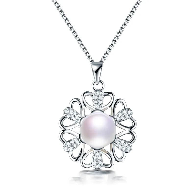 925 Sterling Silver Zircon Flower Pendant Necklace
