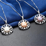 925 Sterling Silver Zircon Flower Pendant Necklace