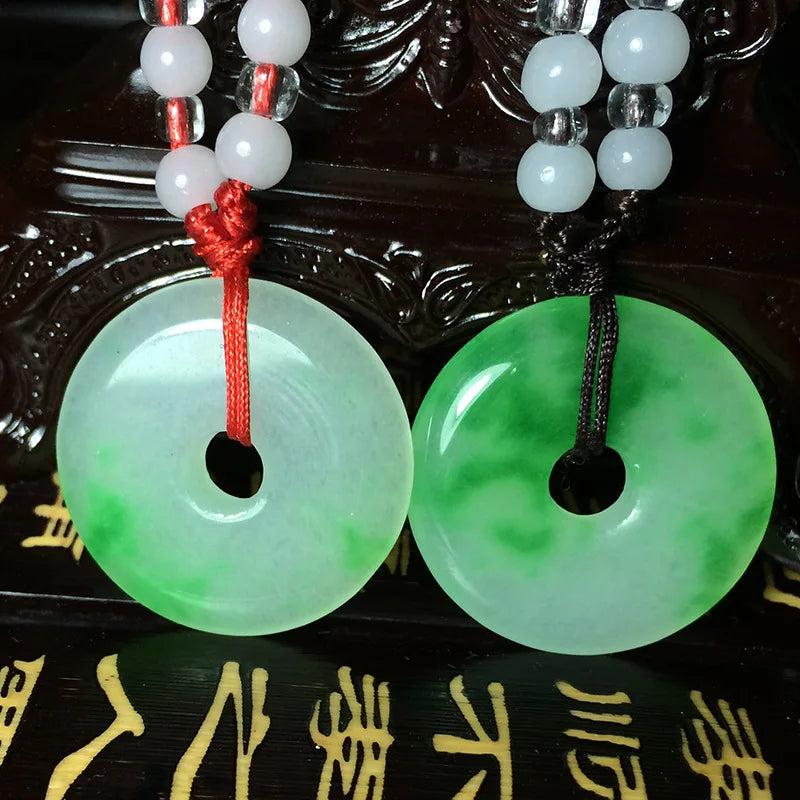Natural Green Donut Jade Pendant Necklace Hand-carved Boutique Jewelry
