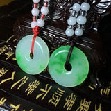 Natural Green Donut Jade Pendant Necklace Hand-carved Boutique Jewelry