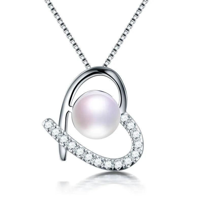 Freshwater Pearl Necklace 925 Sterling Silver Heart Zircon Pendant