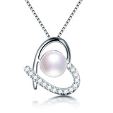 Freshwater Pearl Necklace 925 Sterling Silver Heart Zircon Pendant