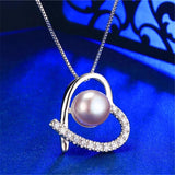 Freshwater Pearl Necklace 925 Sterling Silver Heart Zircon Pendant