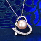 Freshwater Pearl Necklace 925 Sterling Silver Heart Zircon Pendant