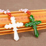 Chinese Green Jade Cross Pendant Necklace Hand Carved Charm Jadeite Natural Jewe