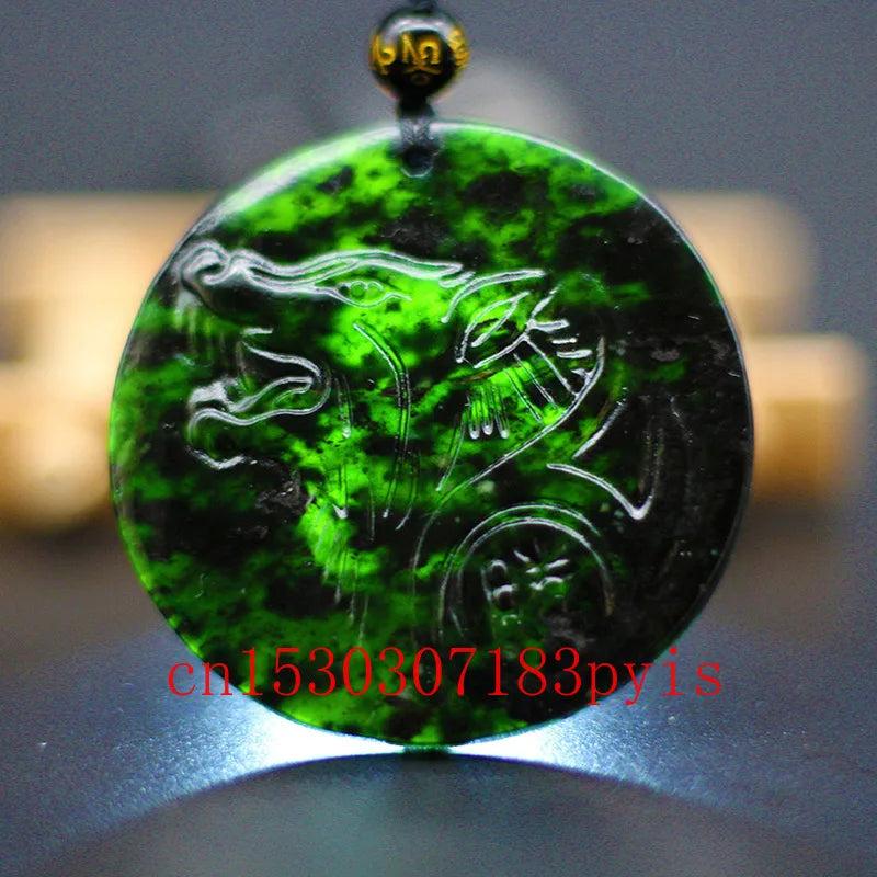 Green Jade Wolf Pendant Necklace Hand-Carved Charm Jewelry