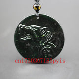 Green Jade Wolf Pendant Necklace Hand-Carved Charm Jewelry