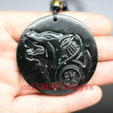 Green Jade Wolf Pendant Necklace Hand-Carved Charm Jewelry