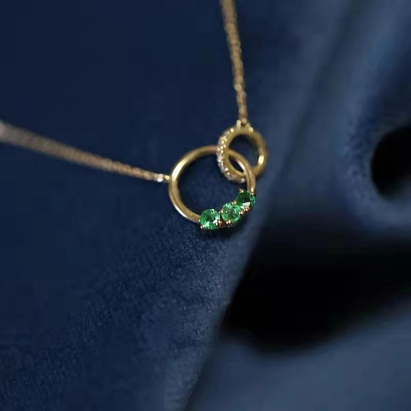 Silver Inlaid Green Crystal Collarbone Necklace Pendant