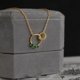 Silver Inlaid Green Crystal Collarbone Necklace Pendant