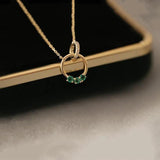 Silver Inlaid Green Crystal Collarbone Necklace Pendant