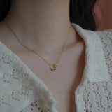 Silver Inlaid Green Crystal Collarbone Necklace Pendant