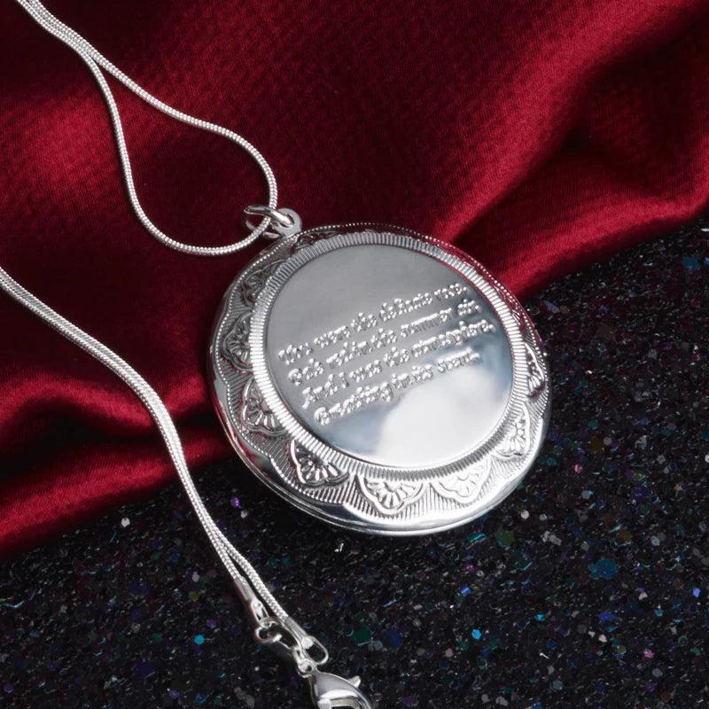 925 Silver Flower Pendant Necklace with Photo Insert