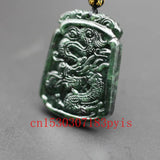 Green Jade Dragon Pendant Necklace Chinese Hand-Carved Charm Jewelry
