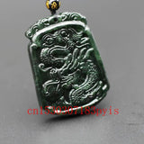 Green Jade Dragon Pendant Necklace Chinese Hand-Carved Charm Jewelry