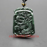 Green Jade Dragon Pendant Necklace Chinese Hand-Carved Charm Jewelry