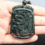 Green Jade Dragon Pendant Necklace Chinese Hand-Carved Charm Jewelry