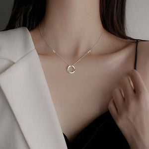 Sterling Silver Round Diamond Pendant Necklace CZ Zircon Women Chain