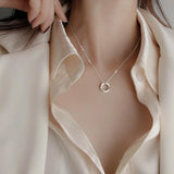 Sterling Silver Round Diamond Pendant Necklace CZ Zircon Women Chain