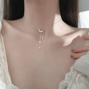 925 Silver Sterling Star Moon Necklace For Women Clavicle Chain