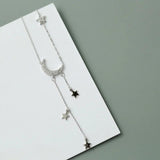 925 Silver Sterling Star Moon Necklace For Women Clavicle Chain