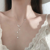 925 Silver Sterling Star Moon Necklace For Women Clavicle Chain