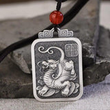 Lucky Pixiu Necklace Pendant Men's Retro Square Tag Jewelry