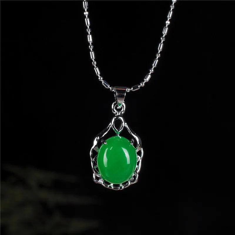 Green Jade Round Pendant 925 Silver Necklace Chinese Jadeite Charm Jewelry