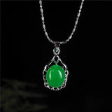 Green Jade Round Pendant 925 Silver Necklace Chinese Jadeite Charm Jewelry