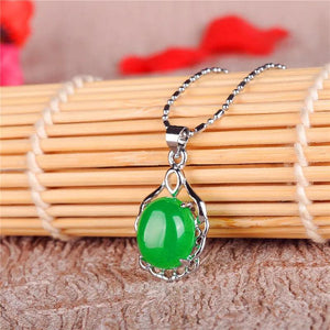 Green Jade Round Pendant 925 Silver Necklace Chinese Jadeite Charm Jewelry