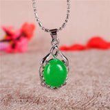 Green Jade Round Pendant 925 Silver Necklace Chinese Jadeite Charm Jewelry