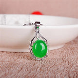 Green Jade Round Pendant 925 Silver Necklace Chinese Jadeite Charm Jewelry