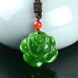 Hand-Carved Green Jade Rose Flower Pendant Necklace Charm Jadeite Jewelry