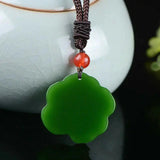 Hand-Carved Green Jade Rose Flower Pendant Necklace Charm Jadeite Jewelry
