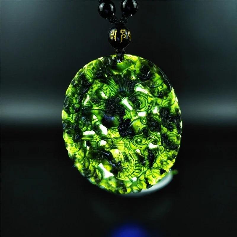 Chinese Green Jade Dragon Pendant Necklace Lucky Amulet