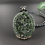 Chinese Green Jade Dragon Pendant Necklace Lucky Amulet