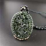 Chinese Green Jade Dragon Pendant Necklace Lucky Amulet