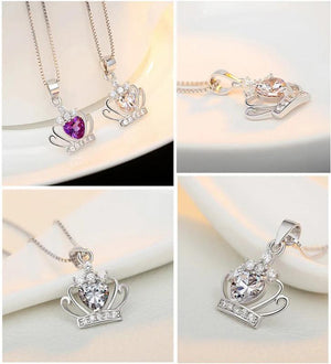 925 Silver Purple CZ Crown Pendant Necklace Sparkly Cubic Zirconia Jewelry