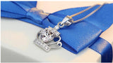 925 Silver Purple CZ Crown Pendant Necklace Sparkly Cubic Zirconia Jewelry
