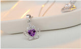 925 Silver Purple CZ Crown Pendant Necklace Sparkly Cubic Zirconia Jewelry